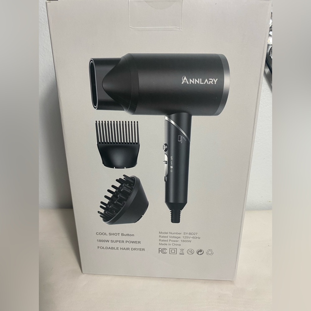 ANNLARY Plasma Ion Hair Dryer with Diffuser for Curly Hair, 1800W Fast Drying - Picture 4 of 9